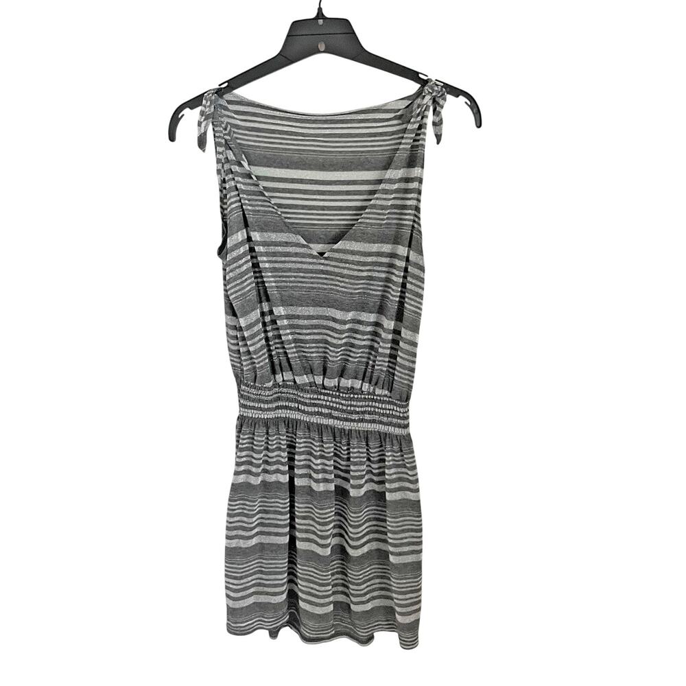 Sparkly Striped Swim Cover Up Dress S Semi Sheer Gray Sleeveless‎ Beach Resort